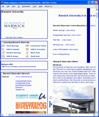 Warwick University presence on MySPace