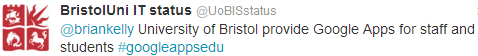 University of Bristol confirm use of Google Apps